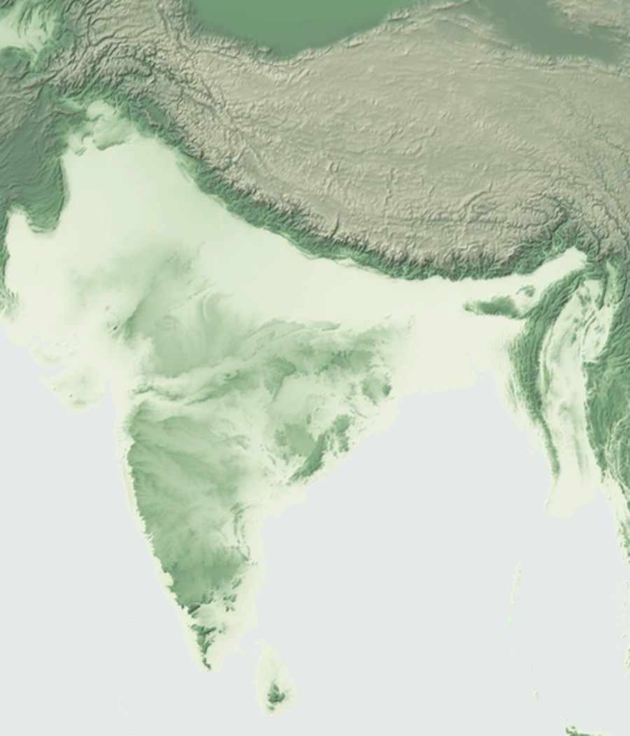 Relief map of India, clipped to the Natural Earth country outline